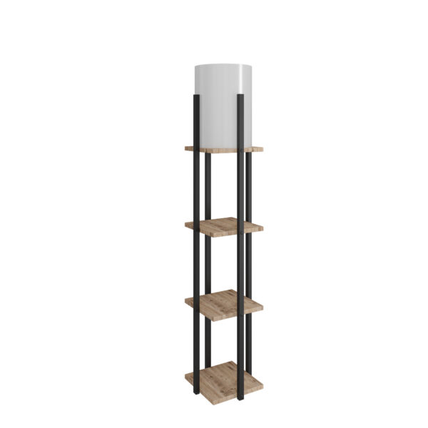 LUMI Lystrion gulvlampe, m. 3 hylder - stof og natur/sort spånplade/MDF