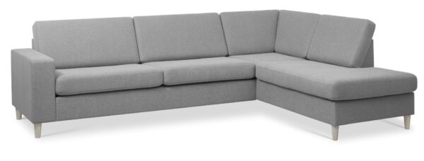 Pan set 3 OE right sofa med chaiselong - gråt polyester stof og natur træ