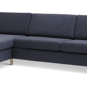 Pan set 8 3D XL sofa, m. chaiselong - blå polyester stof og natur træ