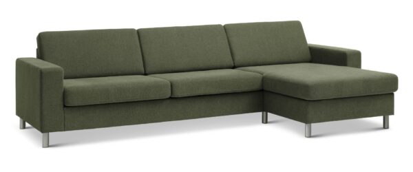 Pan set 8 3D XL sofa, m. chaiselong - vinter mosgrøn polyester stof og børstet aluminium