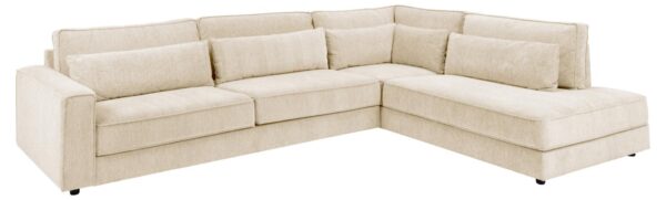 SOFAKONCEPT Cilla hjørnesofa, m. højre hvilemodul og 5 puder - creme stof og sort polypropylen
