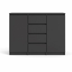 TVILUM Naia skænk, m. 2 låger og 4 skuffer - sort spånplade (120,8x50)