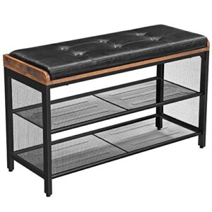 VASAGLE skohylde, m. 2 mesh-hylder - vintage sort kunstlæder, brun spånplade og sort stål