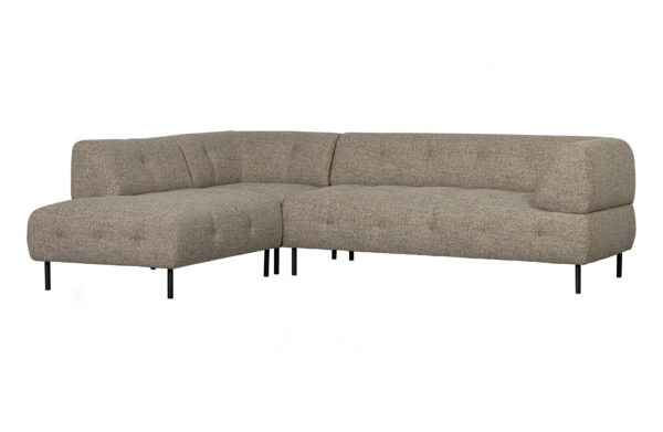WOOOD EXCLUSIVE Lloyd hjørnesofa, venstre - groft vævet brun melange stof og sort metal