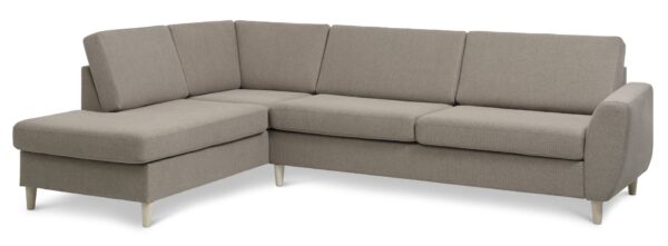 Wendy set 2 OE left sofa, m. chaiselong - antelope beige polyester stof og natur træ