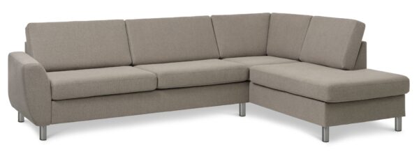 Wendy set 3 OE right sofa, m. chaiselong - antelope beige polyester stof og børstet aluminium