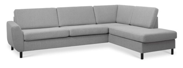 Wendy set 3 OE right sofa, m. chaiselong - grå polyester stof og sort træ
