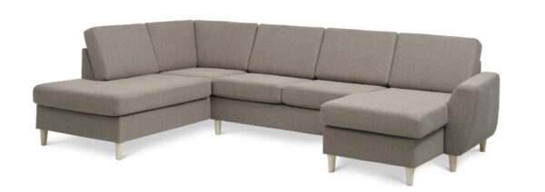 Wendy set 4 U OE left sofa, m. chaiselong - antelope beige polyester stof og natur træ