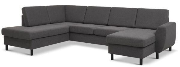 Wendy set 4 U OE left sofa, m. chaiselong - antracitgrå polyester stof og sort træ