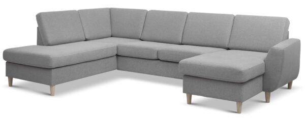 Wendy set 4 U OE left sofa, m. chaiselong - grå polyester stof og natur træ