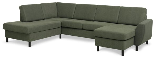 Wendy set 4 U OE left sofa, m. chaiselong - vinter mosgrønt polyester stof og sort træ