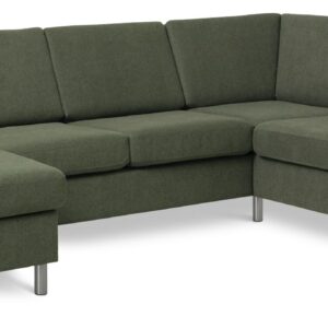 Wendy set 5 U OE right sofa, m. chaiselong - vinter mosgrønt polyester stof og børstet aluminium