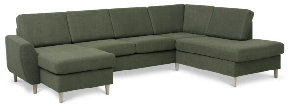Wendy set 5 U OE right sofa, m. chaiselong - vinter mosgrønt polyester stof og natur træ