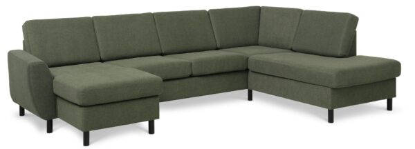 Wendy set 5 U OE right sofa, m. chaiselong - vinter mosgrønt polyester stof og sort træ