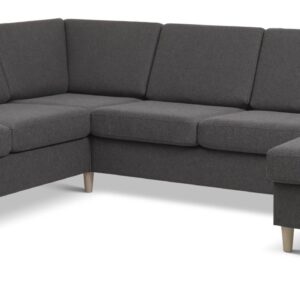 Wendy set 6 U 2C3D sofa, m. chaiselong - antracitgrå polyester stof og natur træ