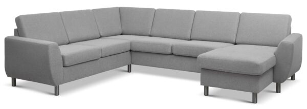 Wendy set 6 U 2C3D sofa, m. chaiselong - grå polyester stof og børstet aluminium