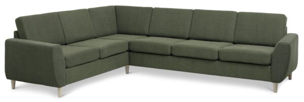 Wendy set 7 corner hjørnesofa - vinter mosgrøn polyester stof og natur træ
