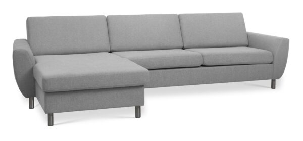 Wendy set 8 3D XL sofa, m. chaiselong - grå polyester stof og børstet aluminium